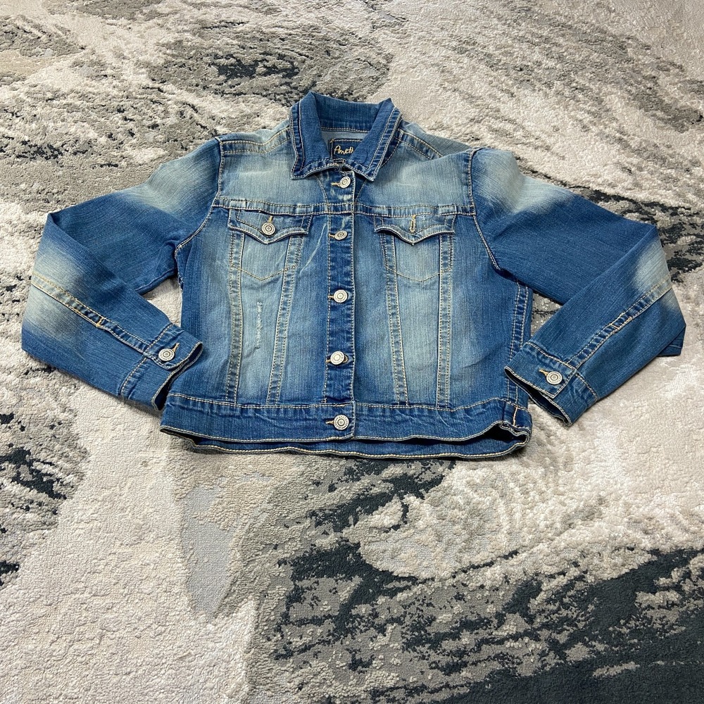Amethyst Y2K Cropped Trucker Jacket Women S/M Blue Denim Light Wash Button